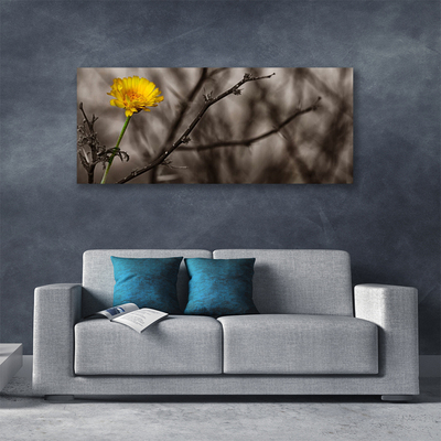 Canvas print Branch flower floral grey yellow