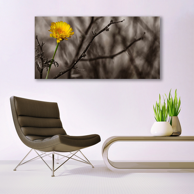Canvas print Branch flower floral grey yellow