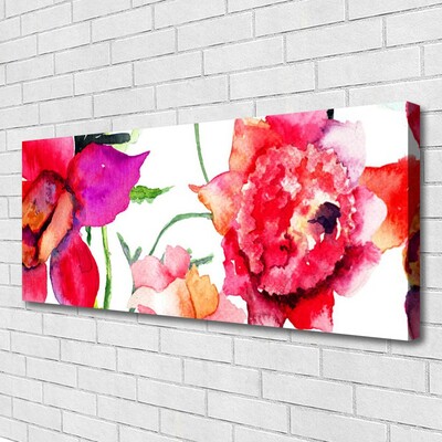 Canvas print Flowers art red pink green