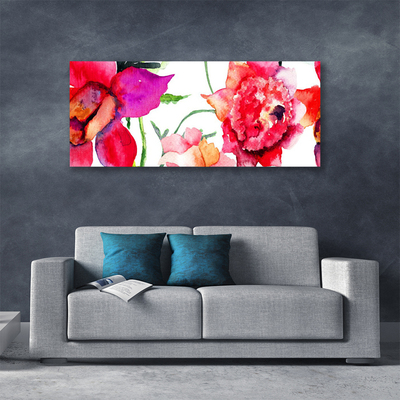 Canvas print Flowers art red pink green