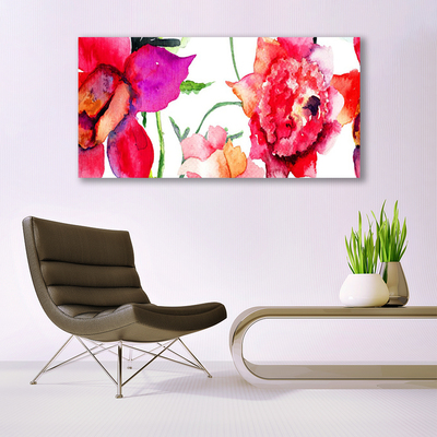 Canvas print Flowers art red pink green