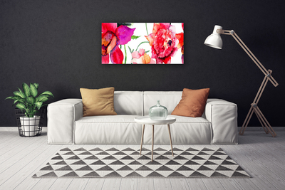 Canvas print Flowers art red pink green