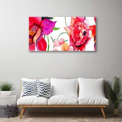 Canvas print Flowers art red pink green