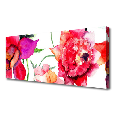 Canvas print Flowers art red pink green