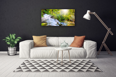Canvas print Waterfall forest nature white brown green