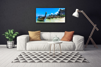 Canvas print Boats sea beach landscape blue grey