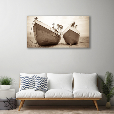 Canvas print Boats landscape sepia
