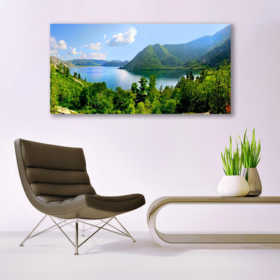 Canvas print Forest lake mountains landscape green blue
