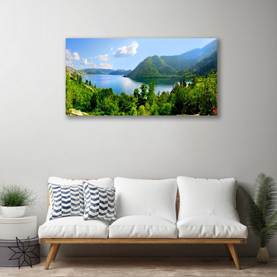 Canvas print Forest lake mountains landscape green blue