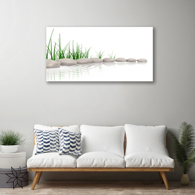 Canvas print Stones grass art grey green