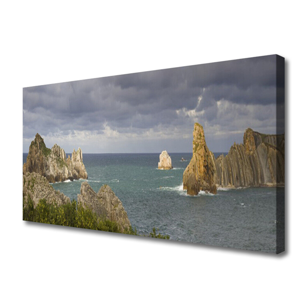 Canvas print Sea rocks landscape grey blue green