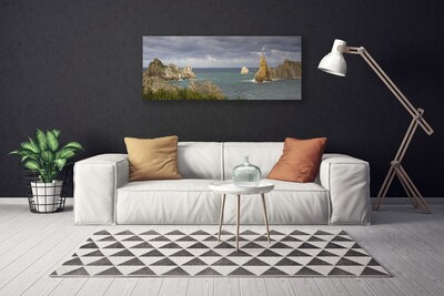 Canvas print Sea rocks landscape grey blue green