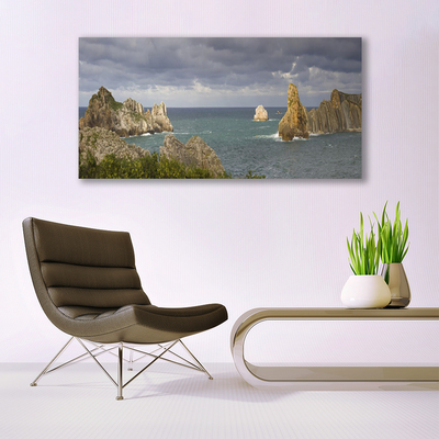 Canvas print Sea rocks landscape grey blue green