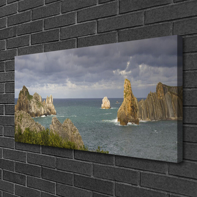 Canvas print Sea rocks landscape grey blue green