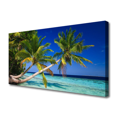 Canvas print Palm tree sea landscape green blue brown