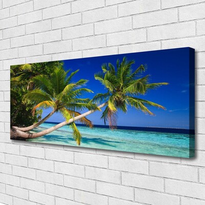 Canvas print Palm tree sea landscape green blue brown