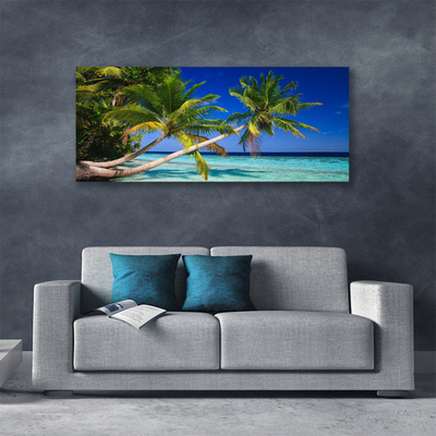 Canvas print Palm tree sea landscape green blue brown