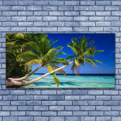 Canvas print Palm tree sea landscape green blue brown