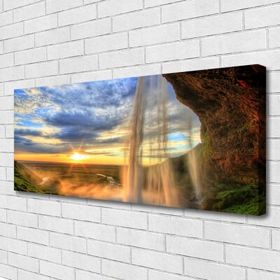 Canvas print Waterfall landscape blue yellow brown