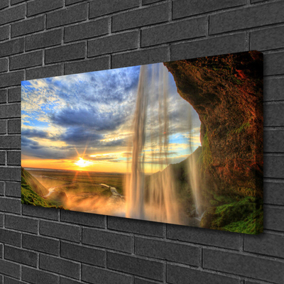 Canvas print Waterfall landscape blue yellow brown