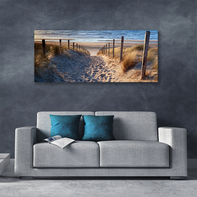 Canvas print Footpath sea landscape green yellow blue