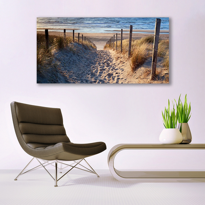 Canvas print Footpath sea landscape green yellow blue