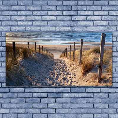 Canvas print Footpath sea landscape green yellow blue