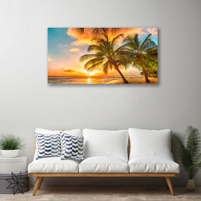 Canvas print Palm tree sea landscape green brown blue
