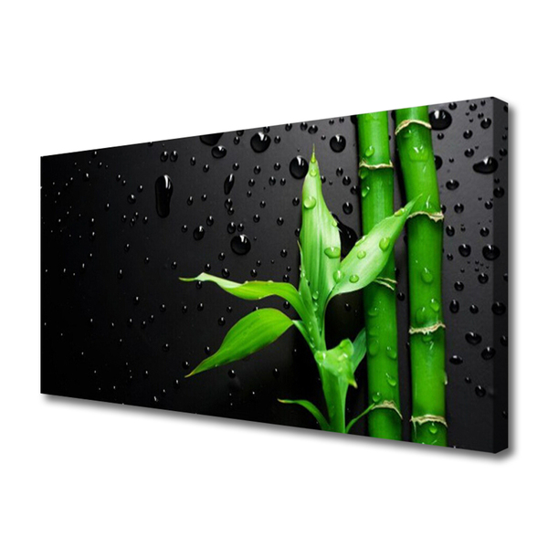 Canvas print Bamboo leaves floral green black