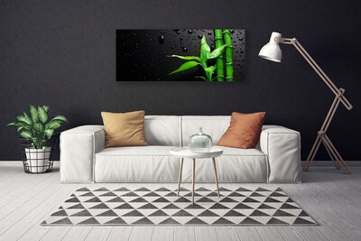 Canvas print Bamboo leaves floral green black