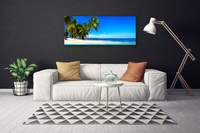 Canvas print Palm trees beach sea landscape white green blue