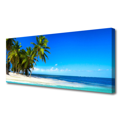 Canvas print Palm trees beach sea landscape white green blue