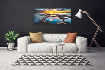 Canvas print Sea sun landscape blue grey yellow