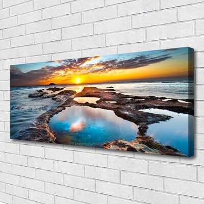 Canvas print Sea sun landscape blue grey yellow