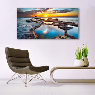 Canvas print Sea sun landscape blue grey yellow