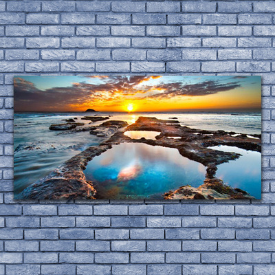 Canvas print Sea sun landscape blue grey yellow