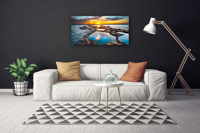 Canvas print Sea sun landscape blue grey yellow