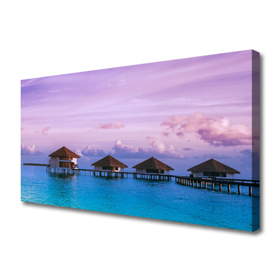 Canvas print Sea architecture blue brown pink