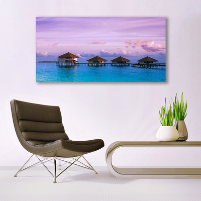 Canvas print Sea architecture blue brown pink