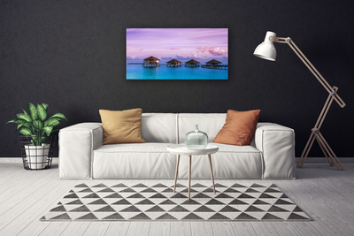 Canvas print Sea architecture blue brown pink