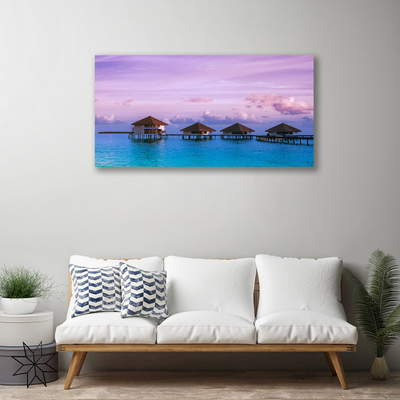 Canvas print Sea architecture blue brown pink