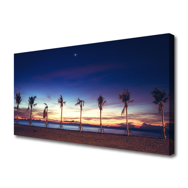 Canvas print Palm trees beach sea landscape brown blue