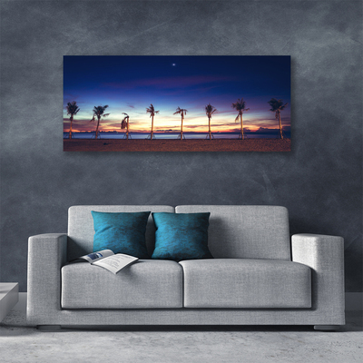 Canvas print Palm trees beach sea landscape brown blue