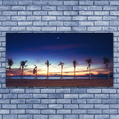 Canvas print Palm trees beach sea landscape brown blue