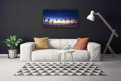 Canvas print Palm trees beach sea landscape brown blue