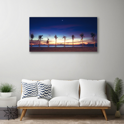 Canvas print Palm trees beach sea landscape brown blue