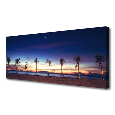 Canvas print Palm trees beach sea landscape brown blue