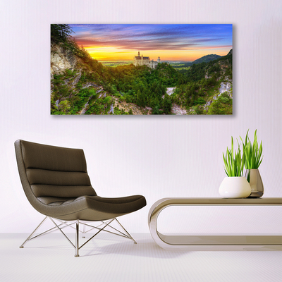 Canvas print Mountains landscape green grey yellow purple