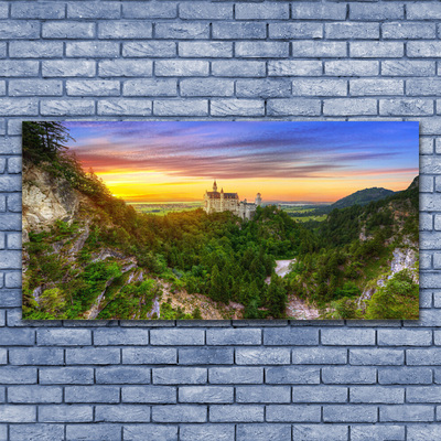 Canvas print Mountains landscape green grey yellow purple