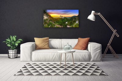 Canvas print Mountains landscape green grey yellow purple